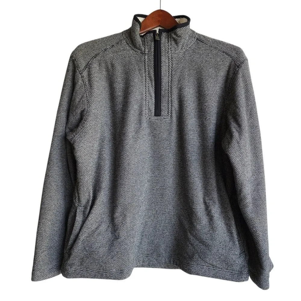 Orvis Classic 1/4 Zip Pullover Sweater Sherpa Lined Gray Textured Men's Large